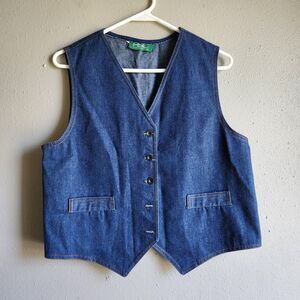 Med Vtg Denim Vest Union Made In USA Jean Buttons Missing RSC